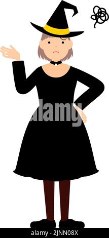 Halloween costume, girl dressed as a witch poses with her hands on her hips in distress Stock Vector