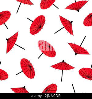 Seamless Japanese red umbrella pattern. Vector Illustration Stock Vector