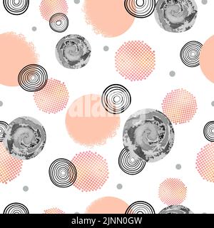 Seamless abstract vector dotted pattern with pink and black circles. Stock Vector
