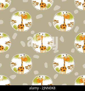 Seamless polka dot pattern with funny giraffes. Baby print Stock Vector