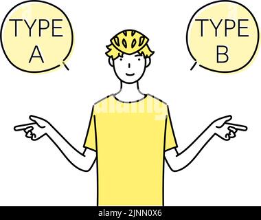 Line drawing of a male skater comparing A and B. Stock Vector