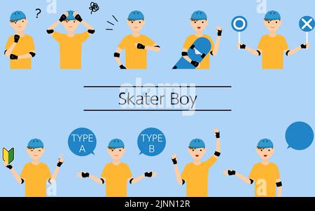 Posed set of skater boy with helmet Stock Vector