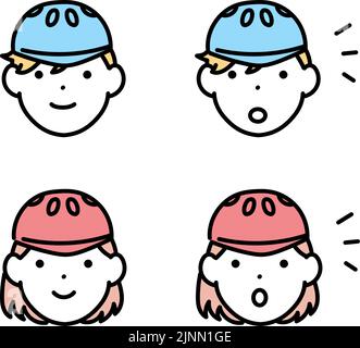 Skateboarders, boy and girl expression icons, smiles and flabbergasted faces Stock Vector