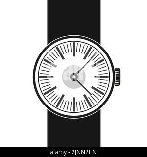 Analog wristband watch greyscale icon - vector illustration Stock Vector