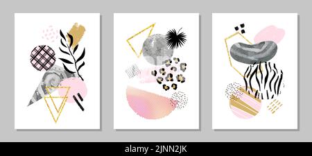 Set of trendy minimalist posters with geometrical shapes. Wall art design. Abstract vector illustration Stock Vector