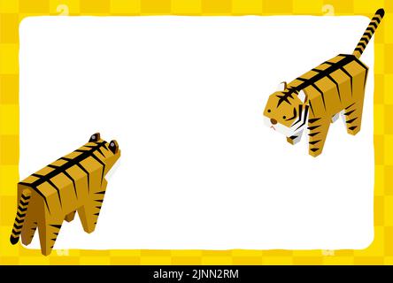 Year of the Tiger New Year Greeting Card 2022, Two Tigers Facing Each Other, Isometric Stock Vector