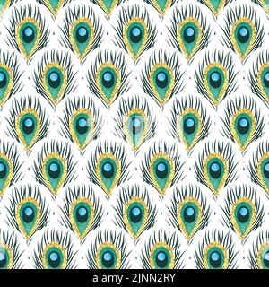 Seamless peacock feathers pattern. Vector background. Stock Vector
