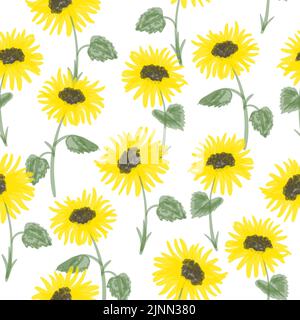 Seamless doodle sunflower pattern. Vector illustration Stock Vector