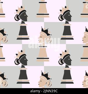 Seamless chess Queen seamless pattern. Strategy game vector illustration. Stock Vector