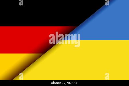 Flags of Germany and Ukraine divided diagonally. 3D rendering Stock Photo