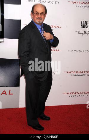 Manhattan, United States Of America. 11th Feb, 2007. NEW YORK - FEBRUARY 09: Writer Salman Rushdie attends the Cinema Society and Angel by Thierry Mugler screening of 'The International' at AMC Lincoln Square on February 9, 2009 in New York City. People: Salman Rushdie Credit: Storms Media Group/Alamy Live News Stock Photo