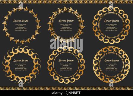 Golden circle flower frame wreath collections set Stock Vector