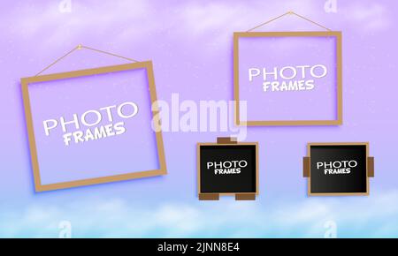 REALISTIC SQUARE PHOTO FRAME, with bright and elegant background color, great for photo printing, photo decoration Stock Vector