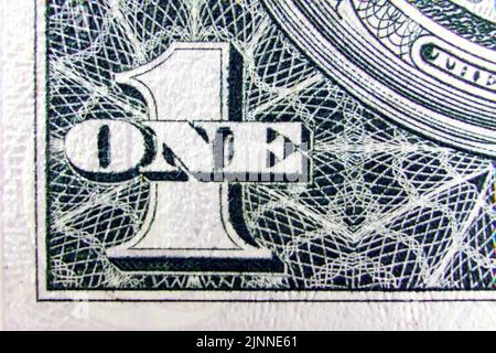 Macro of one dollar note greatly enlarged Stock Photo