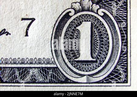 Macro of one dollar note greatly enlarged Stock Photo