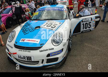 Porsche Cayman R racing car, Nuerburgring race track, Nuerburg, Rhineland-Palatinate, Germany Stock Photo