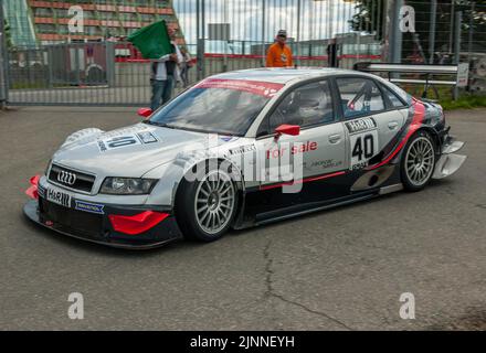 Audi DTM racing car on the racetrack, Nuerburgring, Nuerburg, Rhineland-Palatinate, Germany Stock Photo
