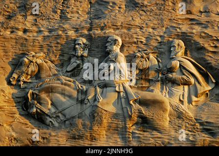 Carvings of Confederate Generals appear on the side of Stone Mountain outside of Atlanta, a controversial memorial to the Confederacy Stock Photo