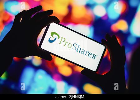 Brazil. 12th Aug, 2022. In this photo illustration, the ProShares logo is displayed on a smartphone screen. Credit: SOPA Images Limited/Alamy Live News Stock Photo