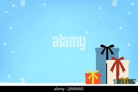 Background of snowing sky with lined up presents Stock Vector