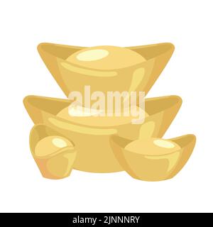 Group of Chinese gold ingots sycees yuanbao for lunar new year vector illustration clipart. Stock Vector