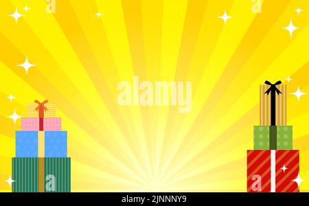 Background of a pile of glittery presents with a concentration line. Stock Vector