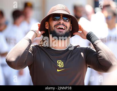 The shoes of San Diego Padres' Fernando Tatis Jr. are seen as he stands on  the field during a baseball game against the Washington Nationals,  Thursday, May 25, 2023, in Washington. (AP