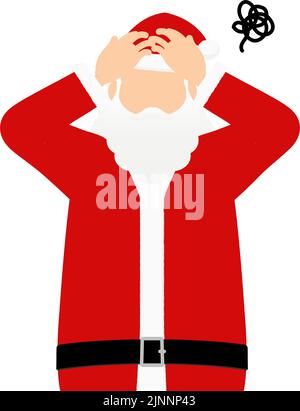 Old man in Santa Claus holding his head in worry Stock Vector