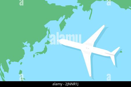 A simple map of the world around Japan and a model of an airplane Stock Vector