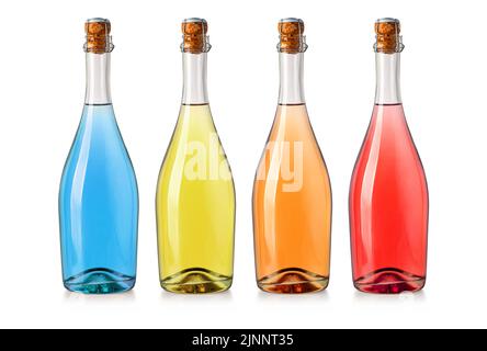 The collection of Sparkling  wine glass bottles isolated on white, rose and red wines, can be used for mockups of product design. Isolated on white. Stock Photo