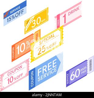 Lots of great coupons, isometric. Stock Vector