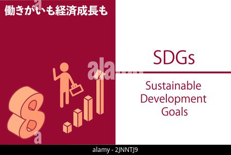 SDGs Goal 8, Decent work and economic growth - Translation: Decent work and economic growth Stock Vector