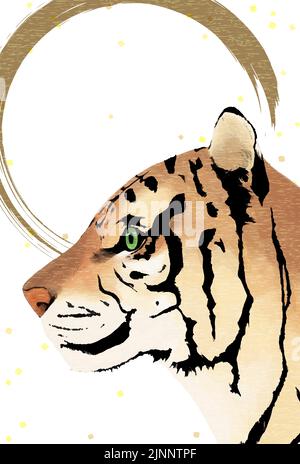 2022 Year of the Tiger New Year greeting card, tiger profile and white background Stock Vector
