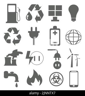 Energy icons set on white background Stock Vector