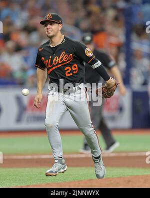 BALTIMORE, MD - APRIL 08: Baltimore Orioles third baseman Ramon Urias (29)  sprints down the first base line during the New York Yankees versus  Baltimore Orioles MLB game at Oriole Park at
