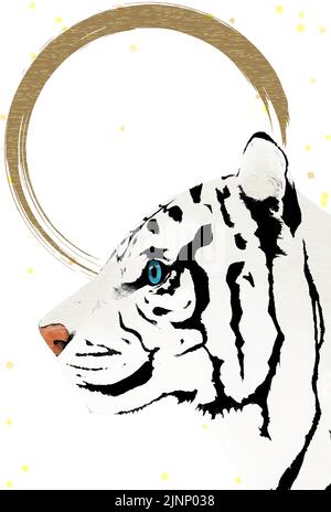 2022 Year of the Tiger New Year greeting card, white tiger profile and white background Stock Vector