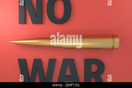 Anti-war, 'No War' 3D letters and bullets, true overhead view, 3DCG Stock Photo