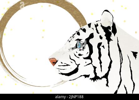 2022 Year of the Tiger New Year greeting card, white tiger profile and white background Stock Vector