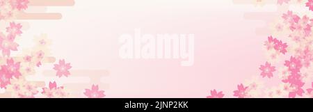 Spring big sale banner set, Japanese image of cherry blossoms and haze, 320x100 Stock Vector