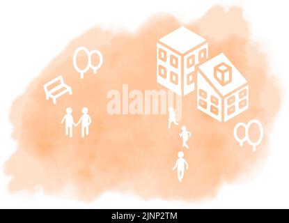 Watercolor style,  SDGs  Goal 11, Sustainable cities and communities Stock Vector