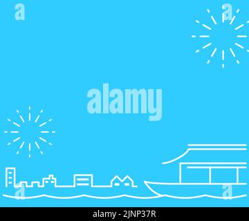 Summer in the middle of summer, Japanese style, simple line drawings (no text), 300x250 Stock Vector