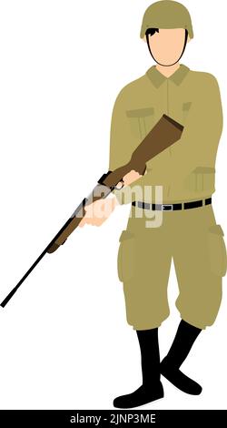young soldier holding rifle with military vehicle, vector cartoon ...