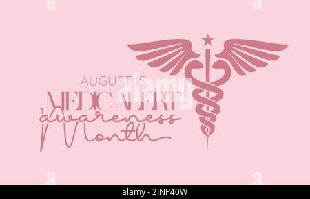 Medic Alert awareness month calligraphic banner design on pink background. Script lettering banner, poster, card concept idea. Health awareness vector Stock Vector