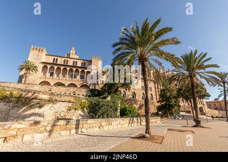 Palma de Mallorca, Spain. The Palau Reial de l'Almudaina (Royal Palace of La Almudaina), an alcazar and one of the official residences of the Spanish Stock Photo