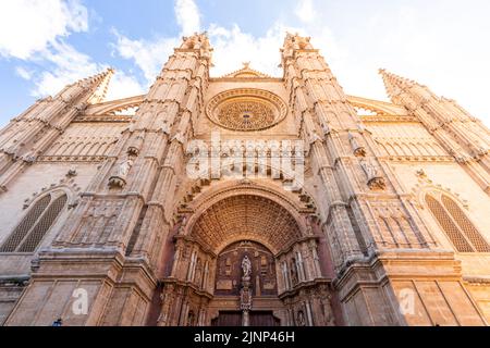 Palma de Mallorca, Spain. Portal Mayor facade of the Gothic Cathedral of Santa Maria Stock Photo