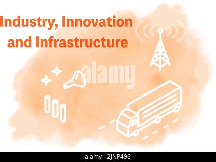 Watercolor style,  SDGs  Goal 9, Industry, innovation, infrastructure Stock Vector