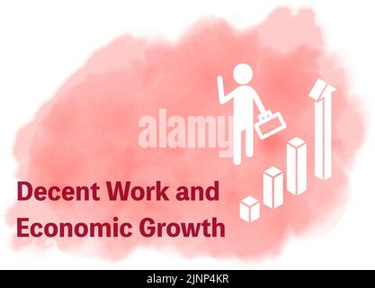 Watercolor style,  SDGs  Goal 8, Decent work and economic growth Stock Vector