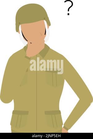 Senior Female Soldier Pose, Have doubts Stock Vector