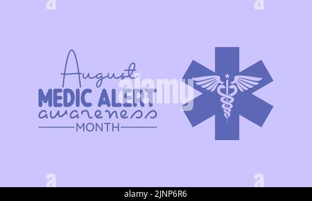 Medic Alert awareness month calligraphic banner design on purple background. Script lettering banner, poster, card concept idea. Health awareness vect Stock Vector