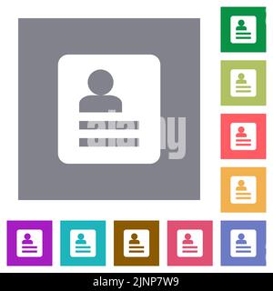 User profile solid flat icons on simple color square backgrounds Stock Vector